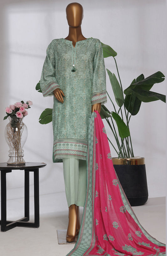 Damask Prints by HZ Textile Digital Printed Lawn Jacquard Pret 3 Piece Suit - HZ25DMP - DPJ-3P-037 - Pastel Green - Lawn Collection