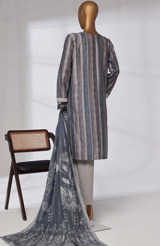 Damask Prints by HZ Textile Digital Printed Lawn Jacquard Pret 3 Piece Suit - HZ25DMP - DPJ-3P-038 - Shaded Stripes - Lawn Collection