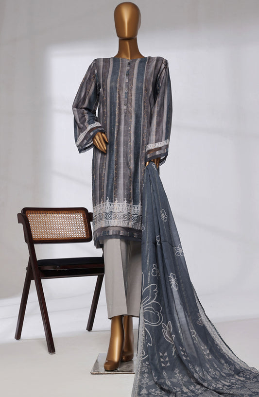 Damask Prints by HZ Textile Digital Printed Lawn Jacquard Pret 3 Piece Suit - HZ25DMP - DPJ-3P-038 - Shaded Stripes - Lawn Collection