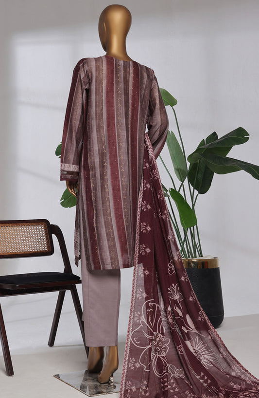 Damask Prints by HZ Textile Digital Printed Lawn Jacquard Pret 3 Piece Suit - HZ25DMP - DPJ-3P-039 - Ruby Rouge - Lawn Collection