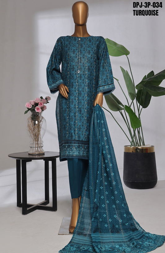 Damask Prints by HZ Textile Digital Printed Lawn Jacquard Pret 3 Piece Suit - HZ25DMP - DPJ-3P-034 - Turquoise - Lawn Collection