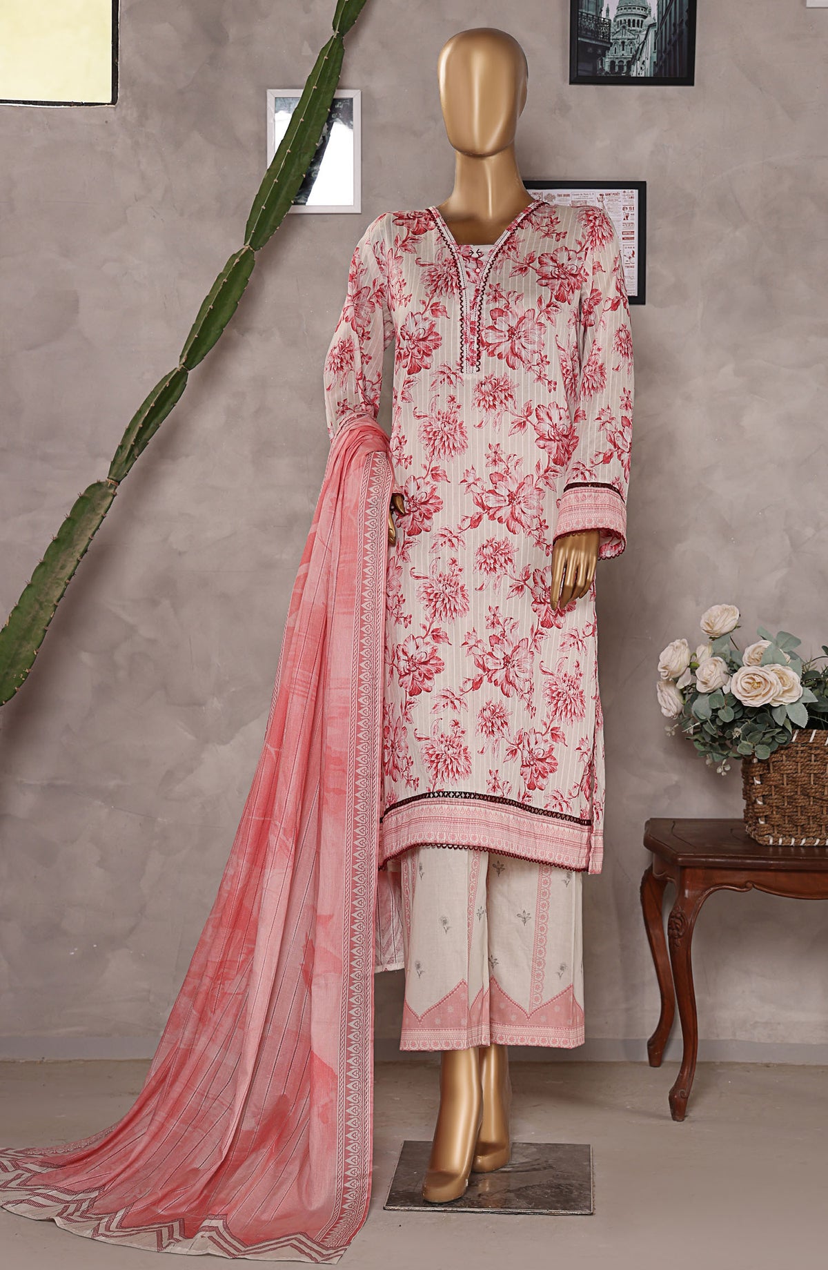 Nayab by HZ Textile Digital Printed Lawn Unstitched 3 Piece Suit - HZ25NYB2 - NPD-03 - Pink - Summer Collection