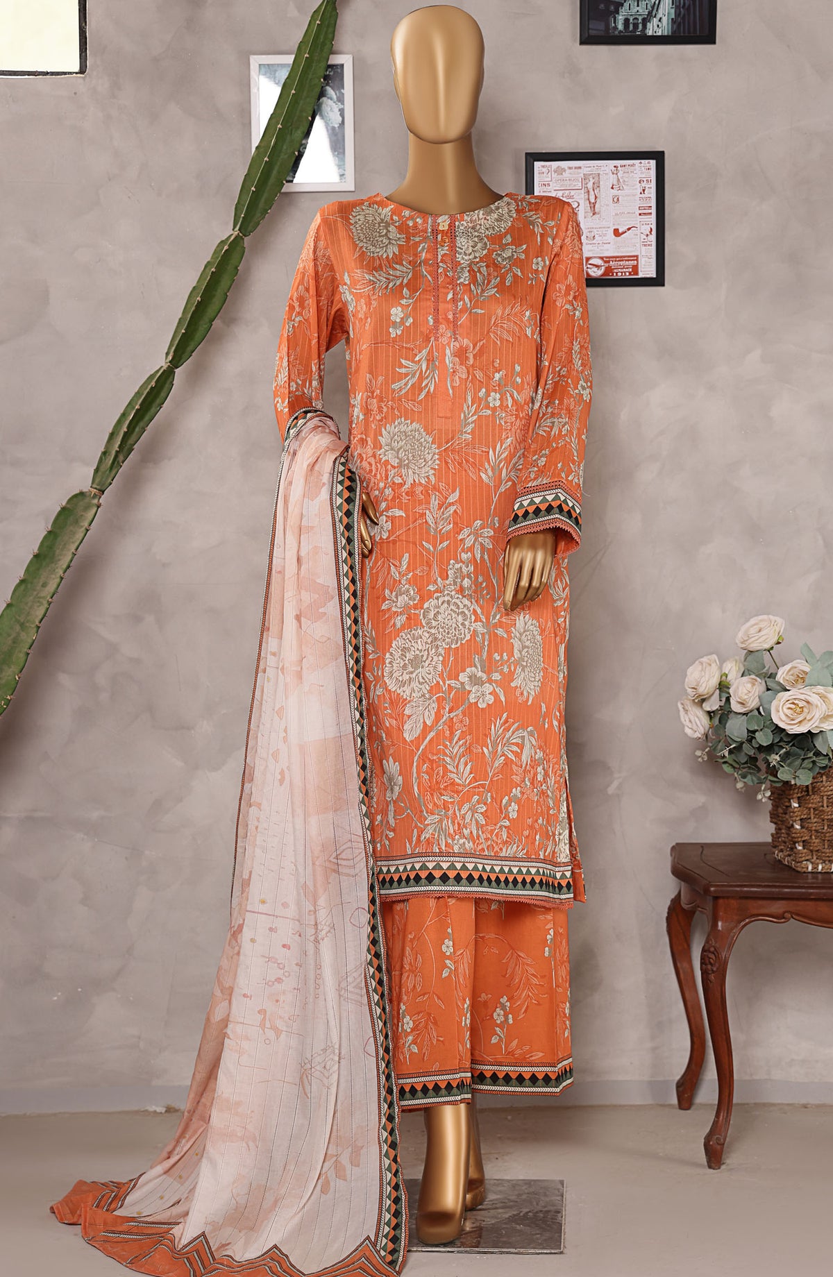 Nayab by HZ Textile Digital Printed Lawn Unstitched 3 Piece Suit - HZ25NYB2 - NPD-09 - Orange - Summer Collection