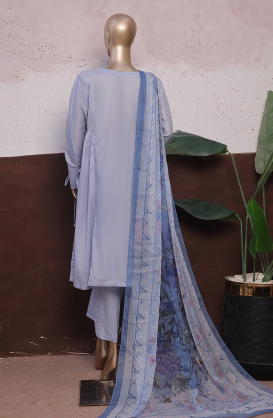 HZ Daily Drop Solids Twinset Printed Dobby Lawn Stitched 3 Piece Suit - SDJ-3P-L05 - HZ25DLD - Light Blue - Casual Collection