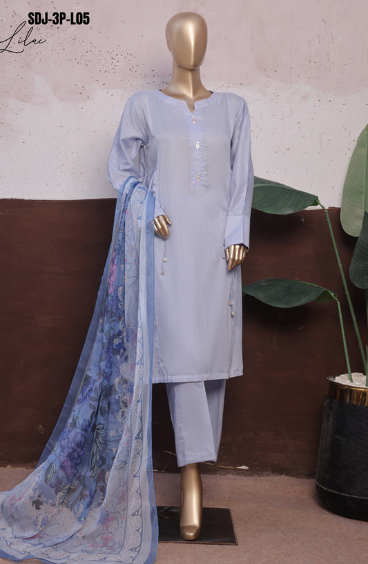 HZ Daily Drop Solids Twinset Printed Dobby Lawn Stitched 3 Piece Suit - SDJ-3P-L05 - HZ25DLD - Light Blue - Casual Collection