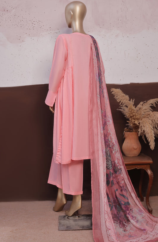 HZ Daily Drop Solids Twinset Printed Dobby Lawn Stitched 3 Piece Suit - SDJ-3P-S05 - HZ25DLD - Light Pink - Casual Collection