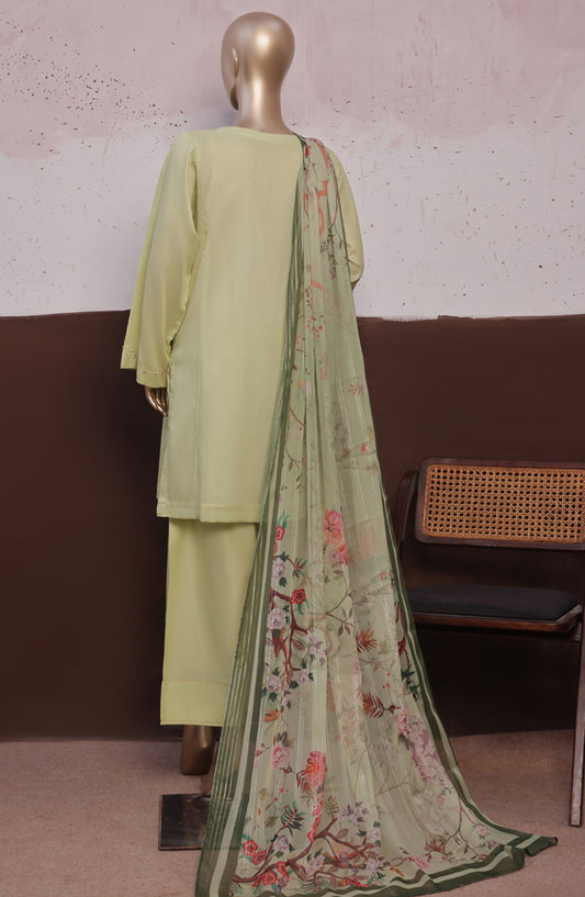 HZ Daily Drop Solids Twinset Printed Dobby Lawn Stitched 3 Piece Suit - SDJ-3P-L03 - HZ25DLD - Green - Casual Collection