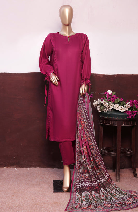 HZ Daily Drop Solids Twinset Printed Dobby Lawn Stitched 3 Piece Suit - SDJ-3P-P01 - HZ25DLD - Pink - Casual Collection
