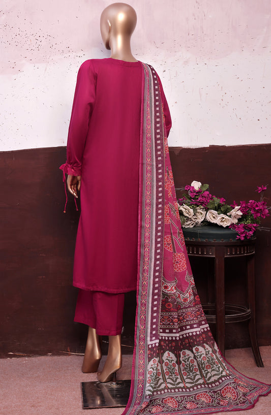 HZ Daily Drop Solids Twinset Printed Dobby Lawn Stitched 3 Piece Suit - SDJ-3P-P01 - HZ25DLD - Pink - Casual Collection