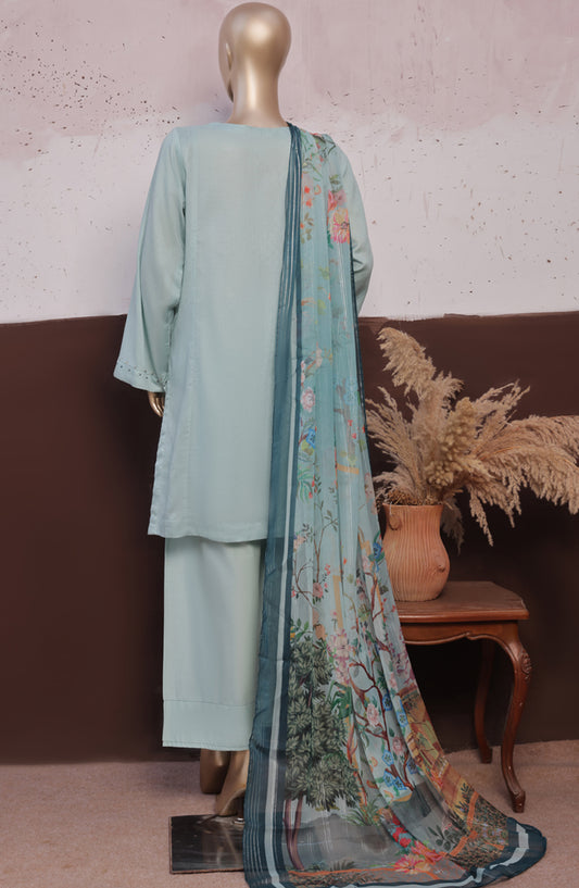 HZ Daily Drop Solids Twinset Printed Dobby Lawn Stitched 3 Piece Suit - SDJ-3P-B03 - HZ25DLD - Blue - Casual Collection