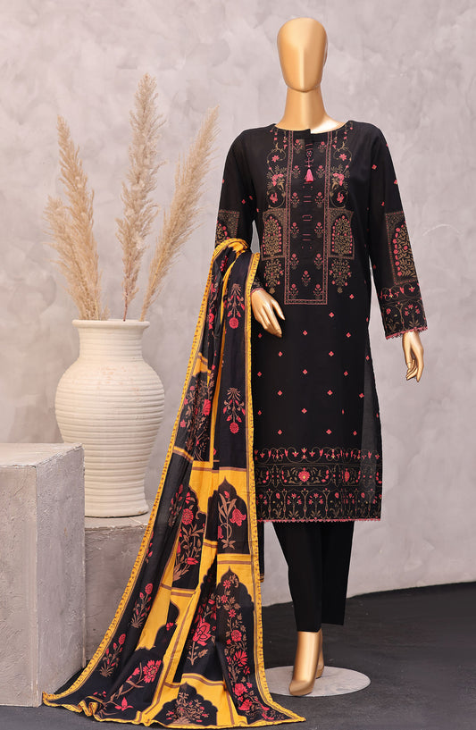 HZ Exclusive Printed Lawn Unstitched 3 Piece Suit - D-09 - HZ26PXL - Black - Summer Collection