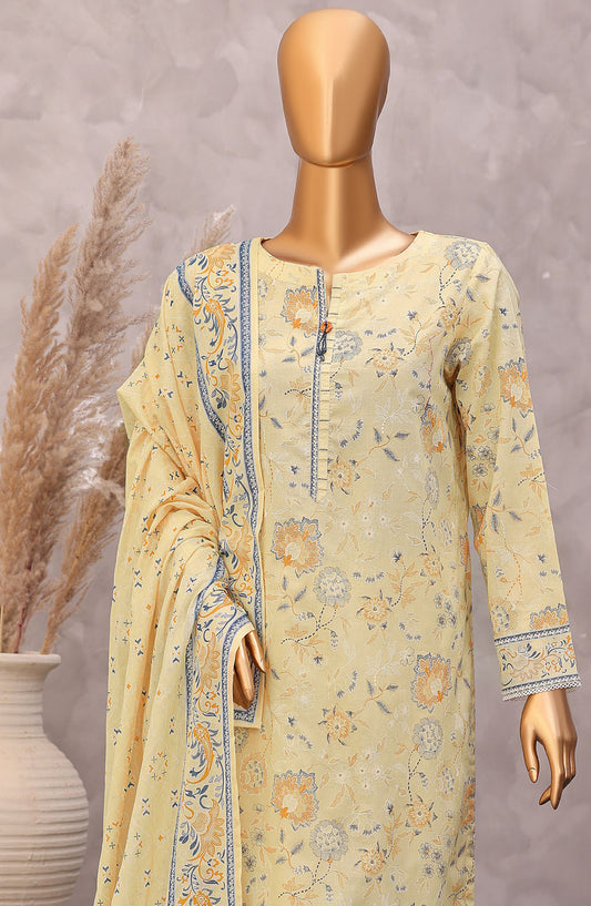HZ Exclusive Printed Lawn Unstitched 3 Piece Suit - D-05 - HZ26PXL - Yellow - Summer Collection