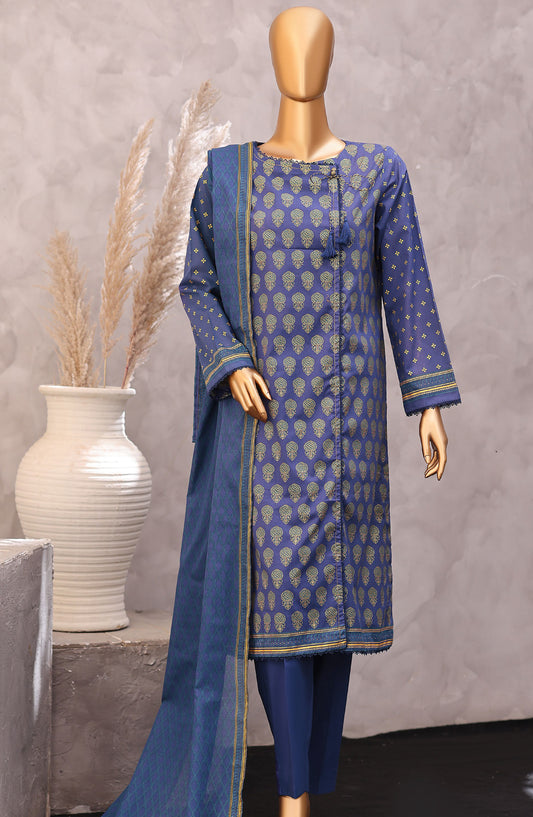 HZ Exclusive Printed Lawn Unstitched 3 Piece Suit - D-04 - HZ26PXL - Blue - Summer Collection