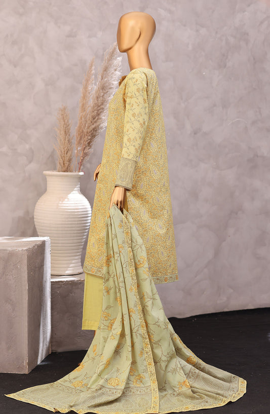 HZ Exclusive Printed Lawn Unstitched 3 Piece Suit - D-03 - HZ26PXL - Yellow - Summer Collection