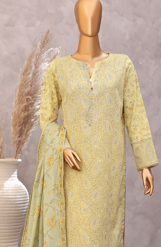 HZ Exclusive Printed Lawn Unstitched 3 Piece Suit - D-03 - HZ26PXL - Yellow - Summer Collection