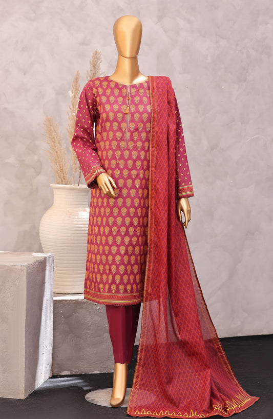 HZ Exclusive Printed Lawn Unstitched 3 Piece Suit - D-02 - HZ26PXL - Red - Summer Collection