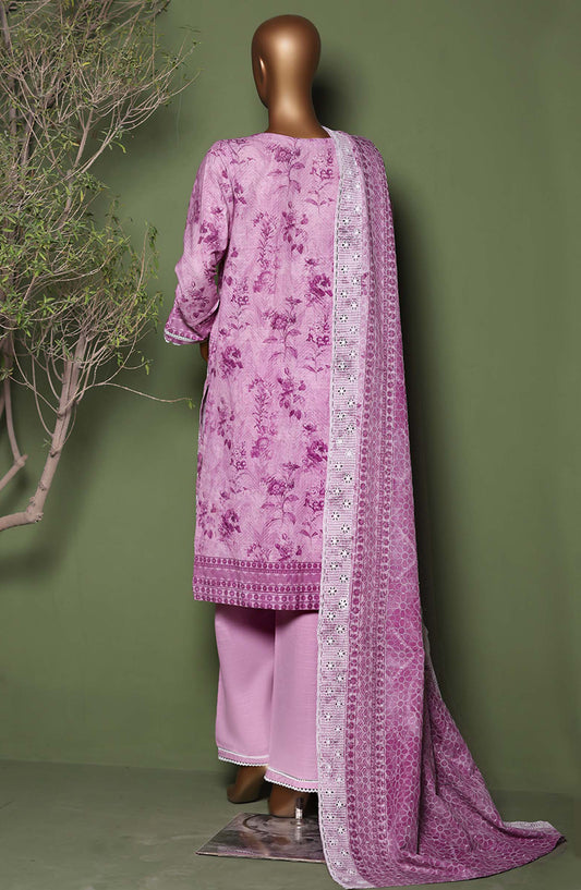 HZ Printkari Embroidered Khaddar Stitched 3 Piece Suit - KPS-3P-2543 Lavender - HZ25KHP - Pink - Winter Collection