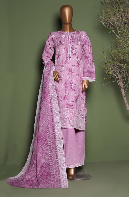 HZ Printkari Embroidered Khaddar Stitched 3 Piece Suit - KPS-3P-2543 Lavender - HZ25KHP - Pink - Winter Collection