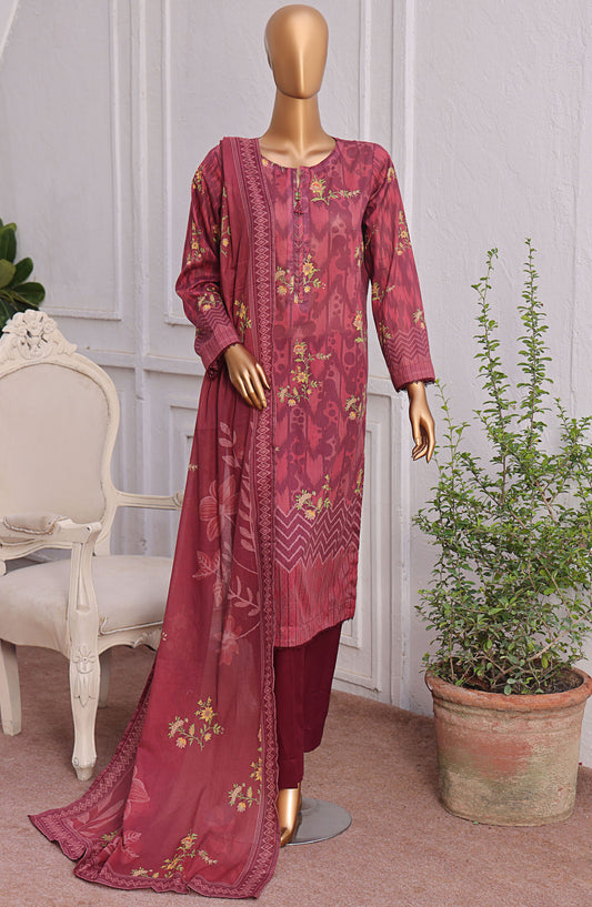 HZ Textile Magic Digital Printed Lawn Unstitched 3 Piece Suit - MPC-595 - HZ25MGP - Red - Summer Collection