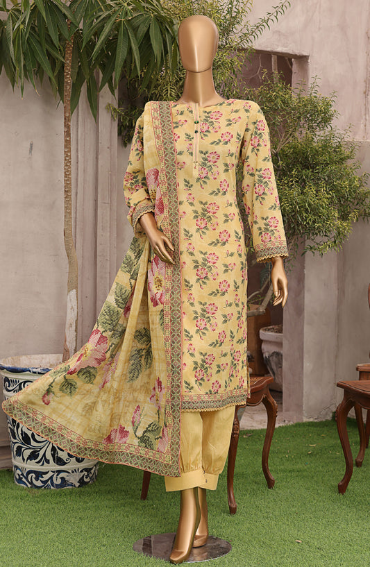 HZ Textile Magic Digital Printed Lawn Unstitched 3 Piece Suit - MPC-570 - HZ25MGP - Yellow - Summer Collection