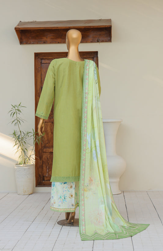 HZ Oriental Embroidered Cotton Lawn Unstitched 3 Piece Suit - D-05 - HZ26ORT - Green - Summer Collection