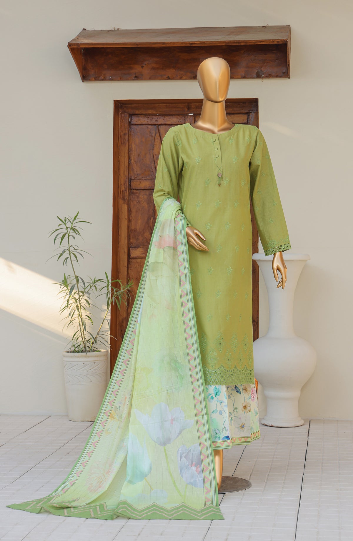 HZ Oriental Embroidered Cotton Lawn Unstitched 3 Piece Suit - D-05 - HZ26ORT - Green - Summer Collection