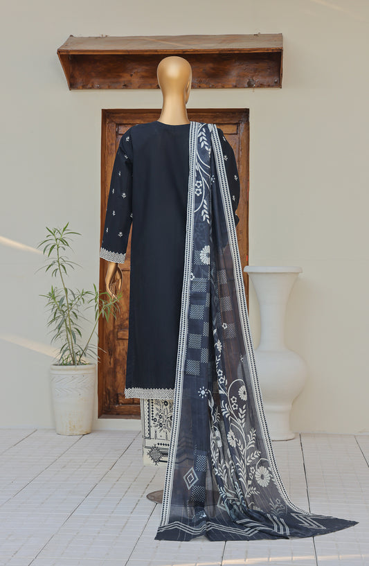 HZ Oriental Embroidered Cotton Lawn Unstitched 3 Piece Suit - D-04 - HZ26ORT - Black - Summer Collection