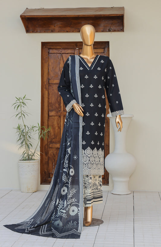 HZ Oriental Embroidered Cotton Lawn Unstitched 3 Piece Suit - D-04 - HZ26ORT - Black - Summer Collection