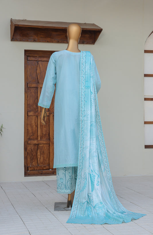 HZ Oriental Embroidered Cotton Lawn Unstitched 3 Piece Suit - D-02 - HZ26ORT - Blue - Summer Collection