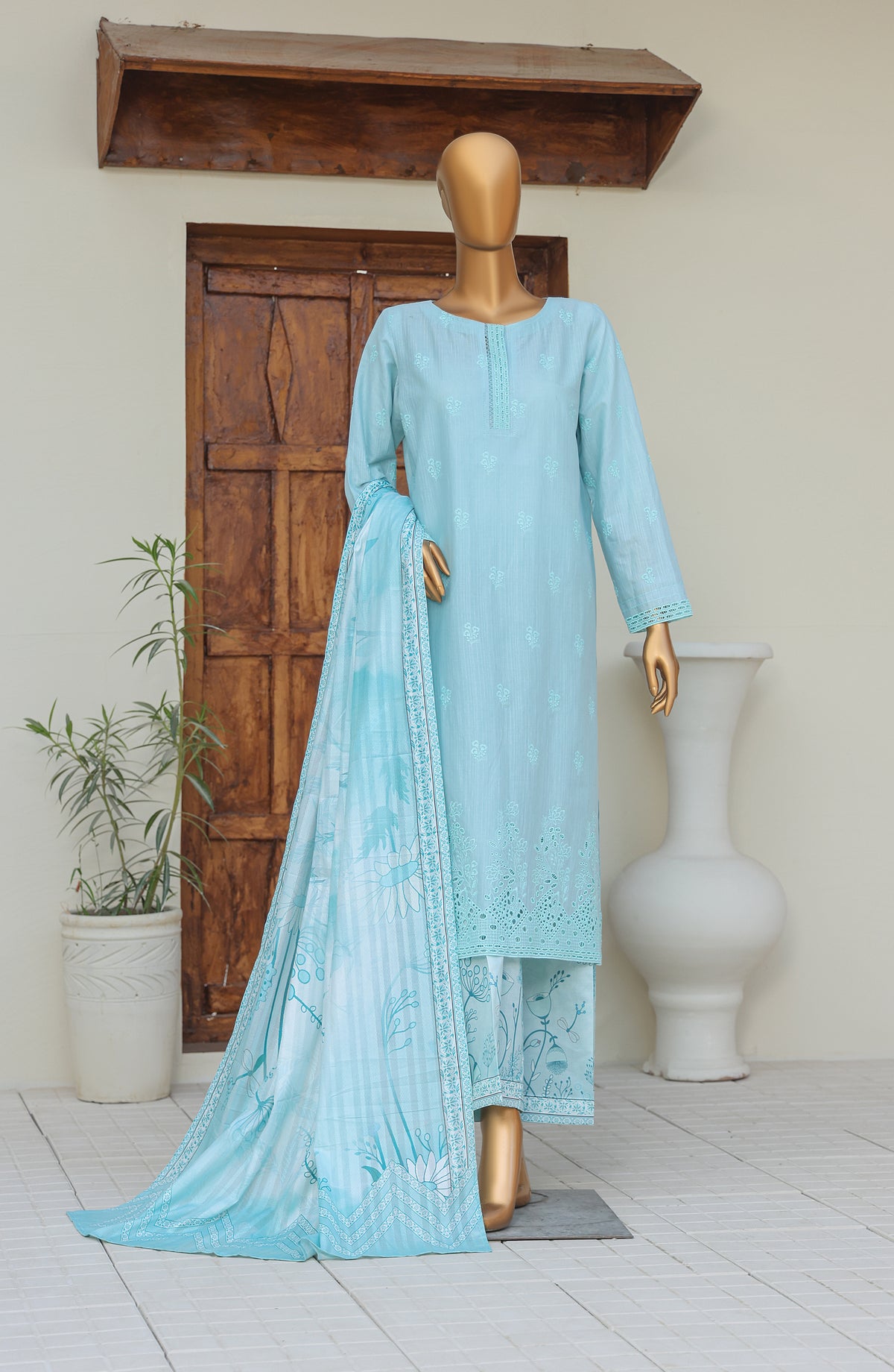 HZ Oriental Embroidered Cotton Lawn Unstitched 3 Piece Suit - D-02 - HZ26ORT - Blue - Summer Collection