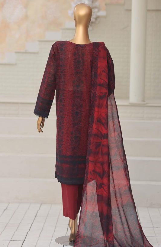HZ Platinum Printed Lawn Unstitched 3 Piece Suit - D-14 - HZ26TNM - Red - Summer Collection