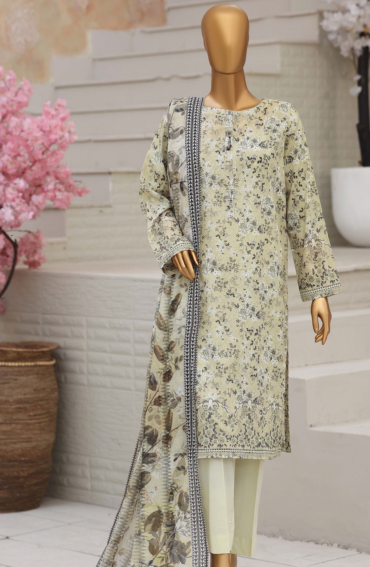 HZ Platinum Printed Lawn Unstitched 3 Piece Suit - D-12 - HZ26TNM - Green - Summer Collection