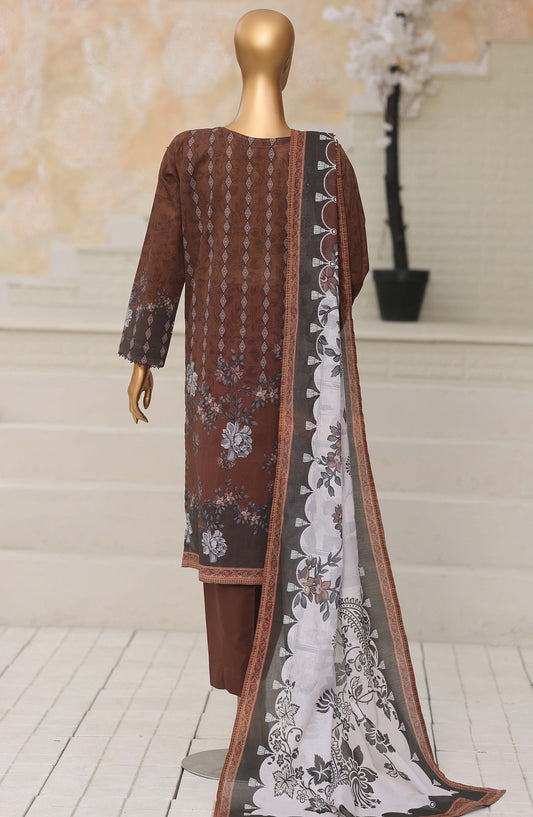 HZ Platinum Printed Lawn Unstitched 3 Piece Suit - D-11 - HZ26TNM - Brown - Summer Collection