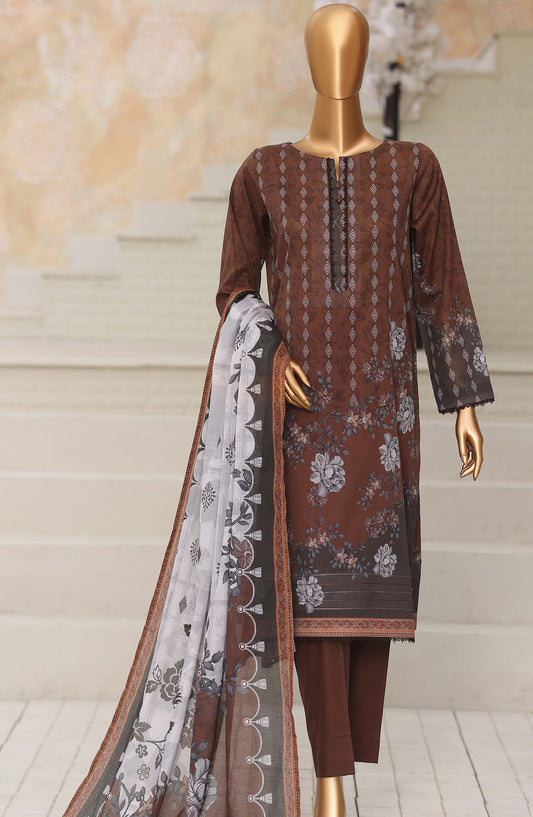 HZ Platinum Printed Lawn Unstitched 3 Piece Suit - D-11 - HZ26TNM - Brown - Summer Collection