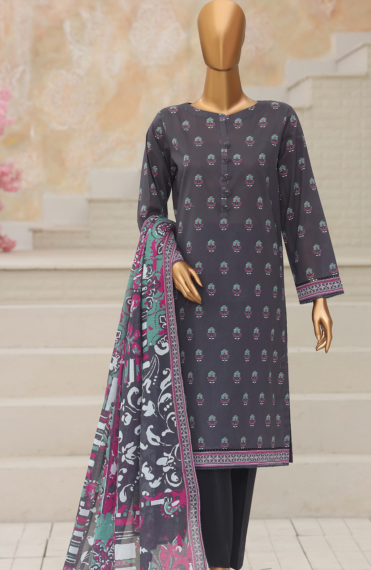 HZ Platinum Printed Lawn Unstitched 3 Piece Suit - D-09 - HZ26TNM - Black - Summer Collection