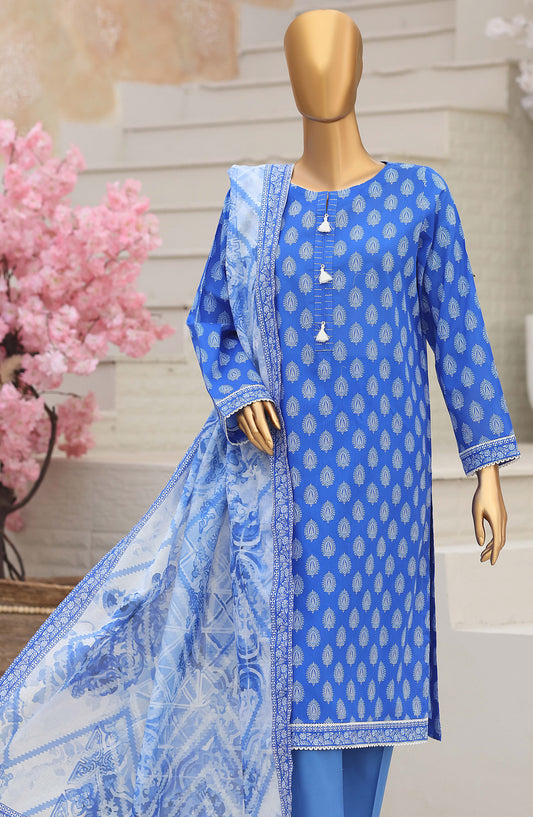 HZ Platinum Printed Lawn Unstitched 3 Piece Suit - D-07 - HZ26TNM - Blue - Summer Collection