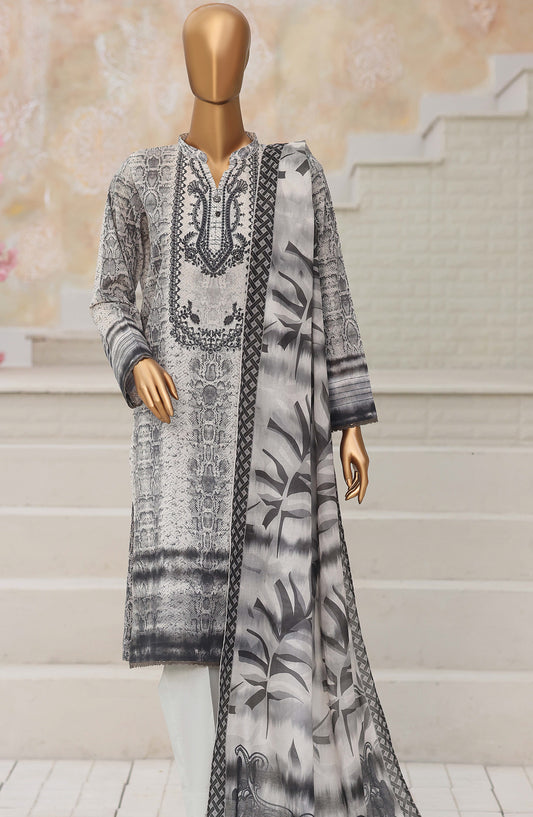 HZ Platinum Printed Lawn Unstitched 3 Piece Suit - D-05 - HZ26TNM - Grey - Summer Collection
