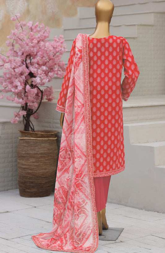 HZ Platinum Printed Lawn Unstitched 3 Piece Suit - D-04 - HZ26TNM - Orange - Summer Collection