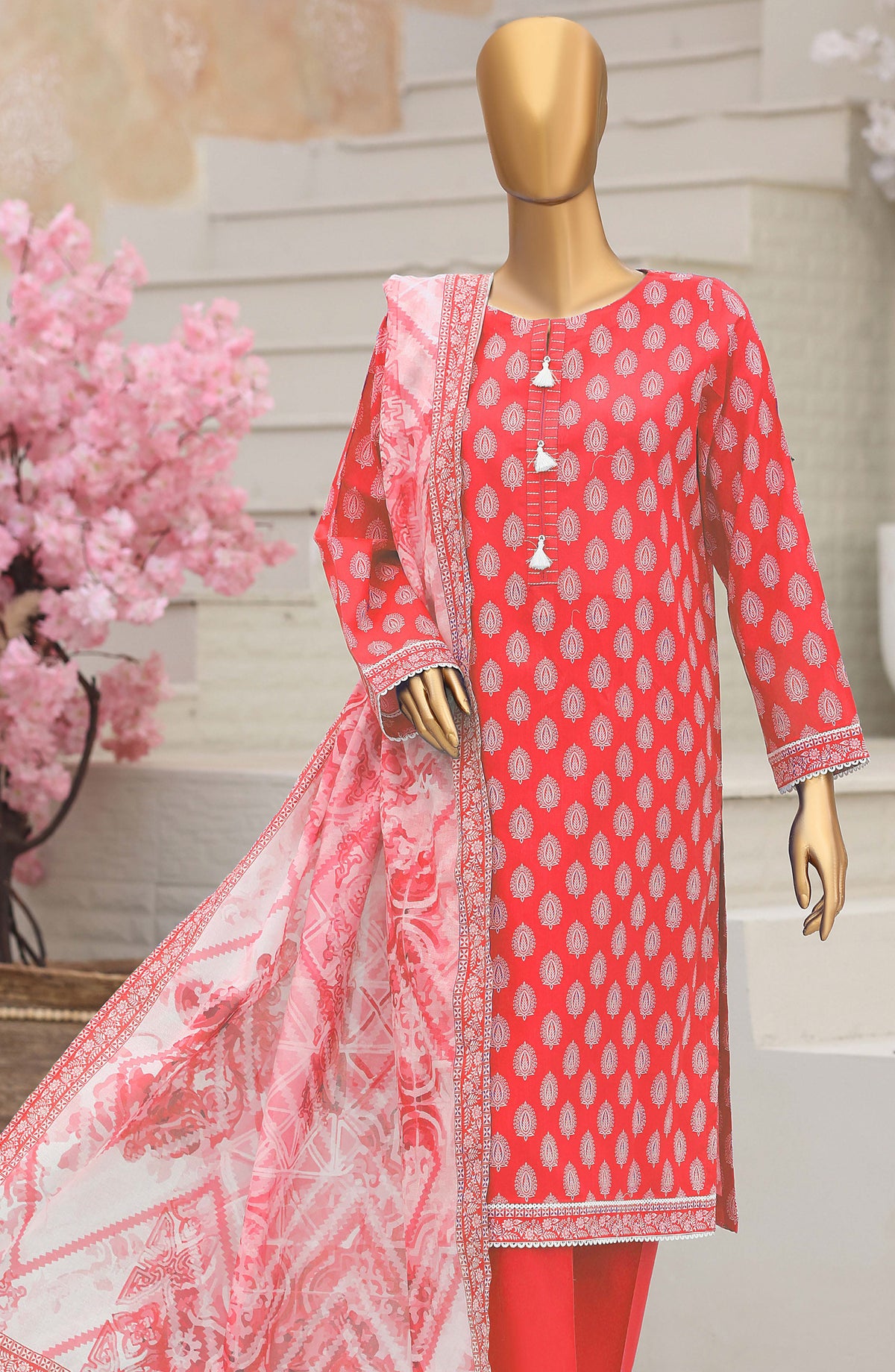 HZ Platinum Printed Lawn Unstitched 3 Piece Suit - D-04 - HZ26TNM - Orange - Summer Collection