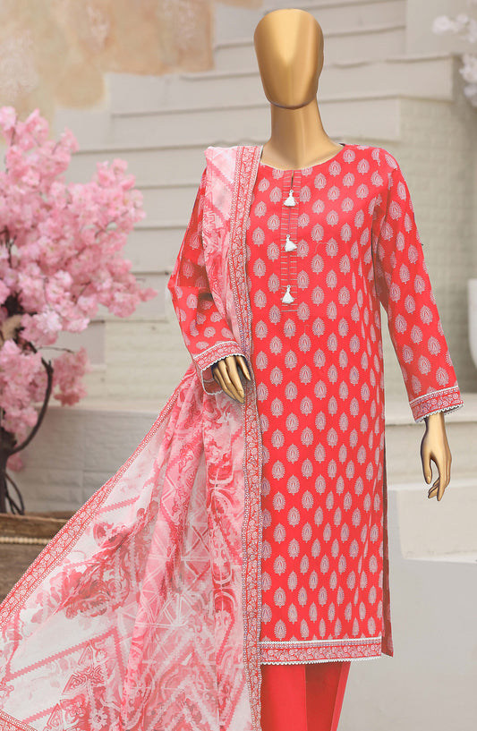 HZ Platinum Printed Lawn Unstitched 3 Piece Suit - D-04 - HZ26TNM - Orange - Summer Collection