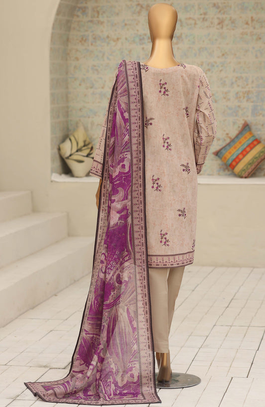 HZ Platinum Printed Lawn Unstitched 3 Piece Suit - D-02 - HZ26TNM - Beige - Summer Collection