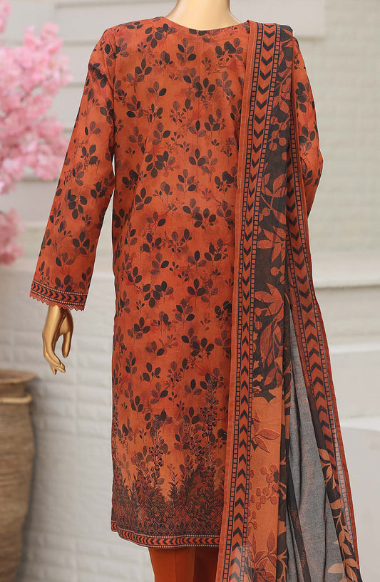 HZ Platinum Printed Lawn Unstitched 3 Piece Suit - D-01 - HZ26TNM - Brown - Summer Collection