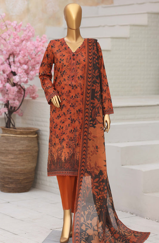 HZ Platinum Printed Lawn Unstitched 3 Piece Suit - D-01 - HZ26TNM - Brown - Summer Collection