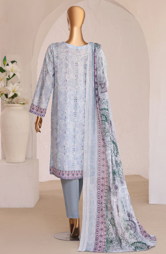 HZ Premium Embroidered Lawn Unstitched 3 Piece Suit - D-03 - HZ26PRMC - Sky Blue - Summer Collection