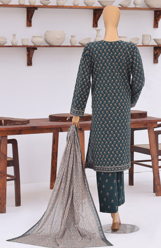 HZ Premium Embroidered Lawn Unstitched 3 Piece Suit - D-12 - HZ26ULE - Green - Summer Collection
