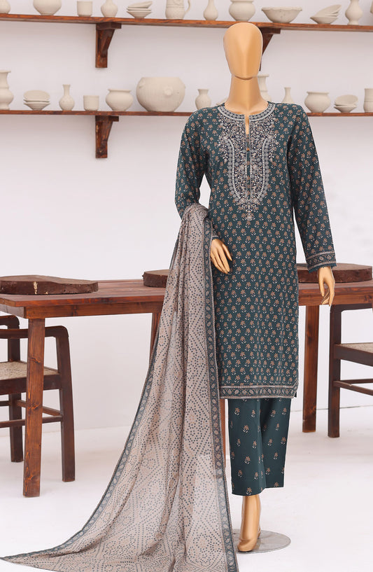 HZ Premium Embroidered Lawn Unstitched 3 Piece Suit - D-12 - HZ26ULE - Green - Summer Collection
