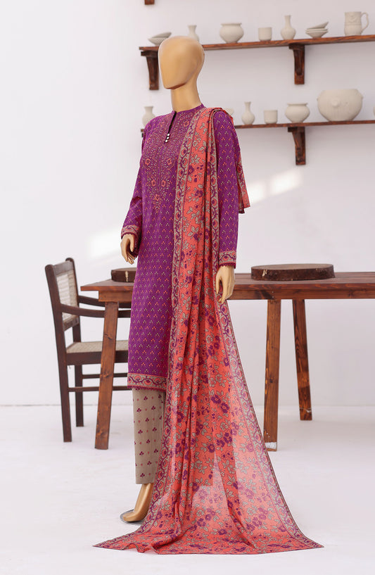 HZ Premium Embroidered Lawn Unstitched 3 Piece Suit - D-11 - HZ26ULE - Pink - Summer Collection