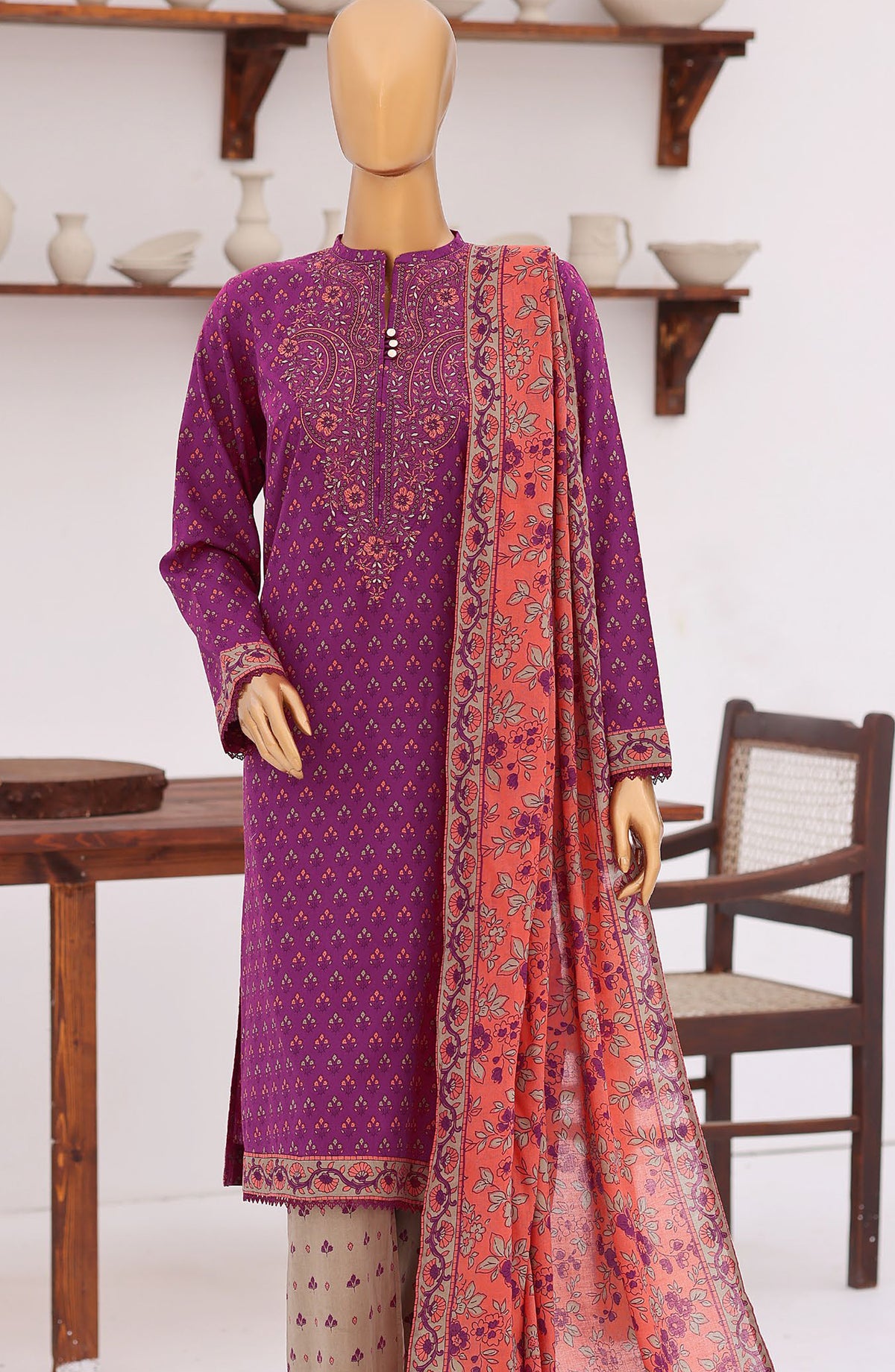 HZ Premium Embroidered Lawn Unstitched 3 Piece Suit - D-11 - HZ26ULE - Pink - Summer Collection