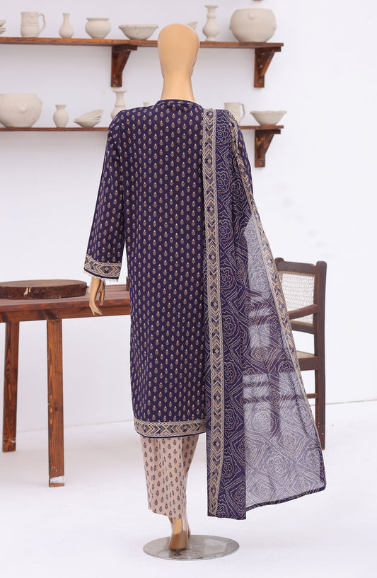 HZ Premium Embroidered Lawn Unstitched 3 Piece Suit - D-10 - HZ26ULE - Blue - Summer Collection