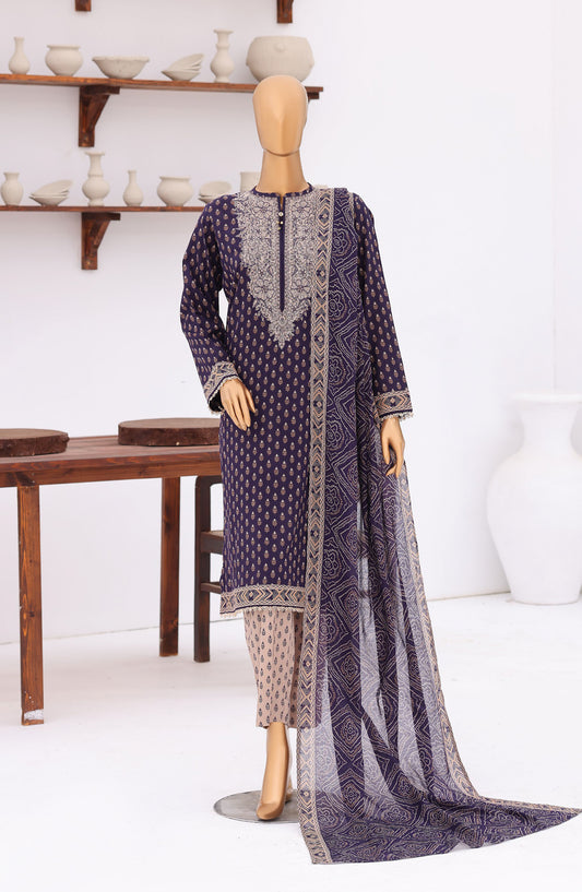 HZ Premium Embroidered Lawn Unstitched 3 Piece Suit - D-10 - HZ26ULE - Blue - Summer Collection